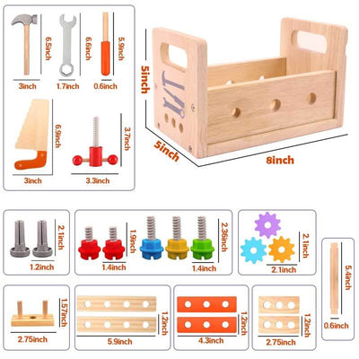 Fidtoy Wooden Construction Tool Box Set Montessori Toy for Kids