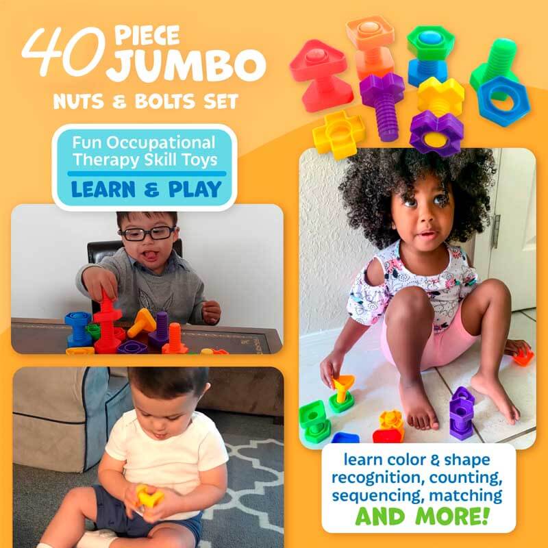 Fidtoy Jumbo Écrous et Boulons Jouet STEM pour Tout-Petits | Kit d'apprentissage Montessori pour la motricité fine et l'éducation