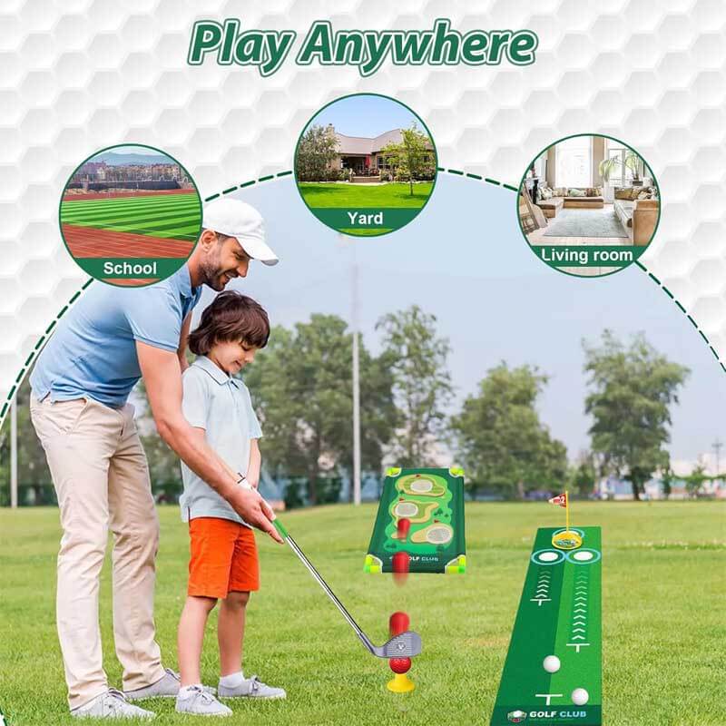 Fidtoy Kids Golf Set – Adjustable Toddler Clubs with Putting Mat & Cornhole Board