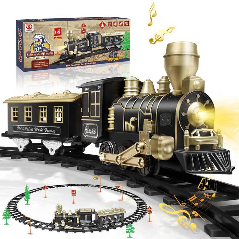 Juego de tren eléctrico Fidtoy con luces y sonido para niños