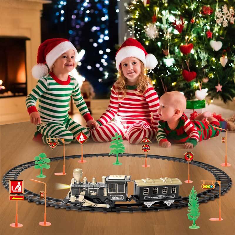Juego de tren eléctrico Fidtoy con luces y sonido para niños