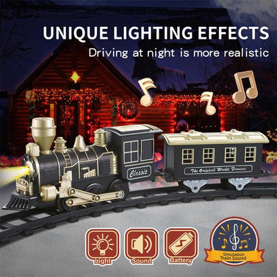 Juego de tren eléctrico Fidtoy con luces y sonido para niños