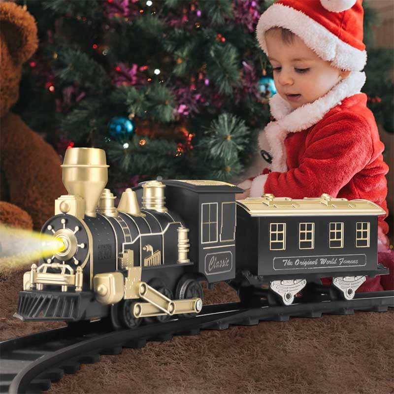 Juego de tren eléctrico Fidtoy con luces y sonido para niños