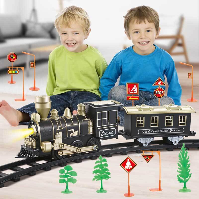Juego de tren eléctrico Fidtoy con luces y sonido para niños