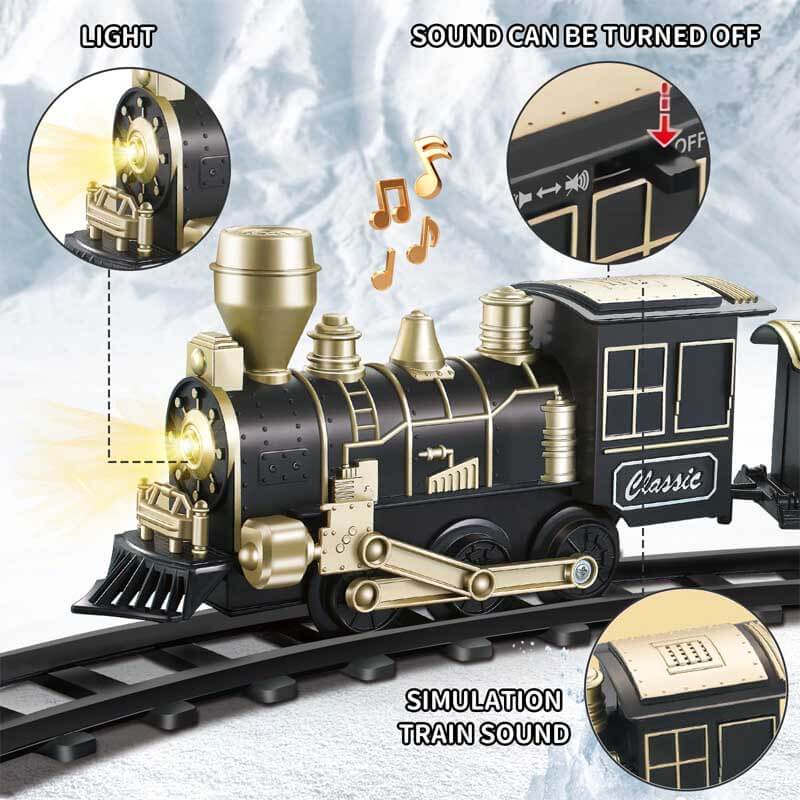 Juego de tren eléctrico Fidtoy con luces y sonido para niños