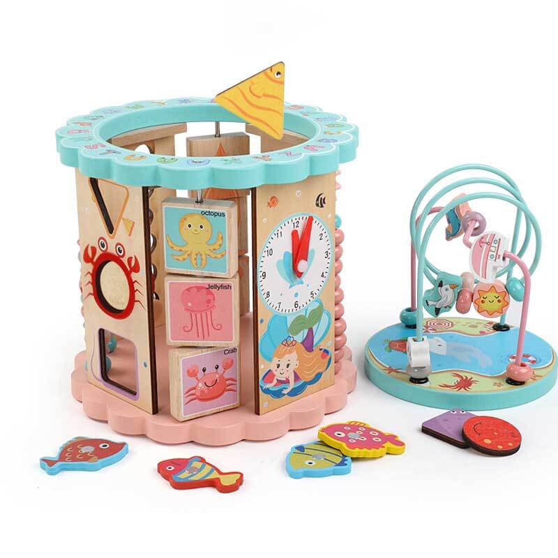 Cube d'activités en bois 8-en-1 Fidtoy – Jouet d'apprentissage Montessori multi-activités pour les tout-petits