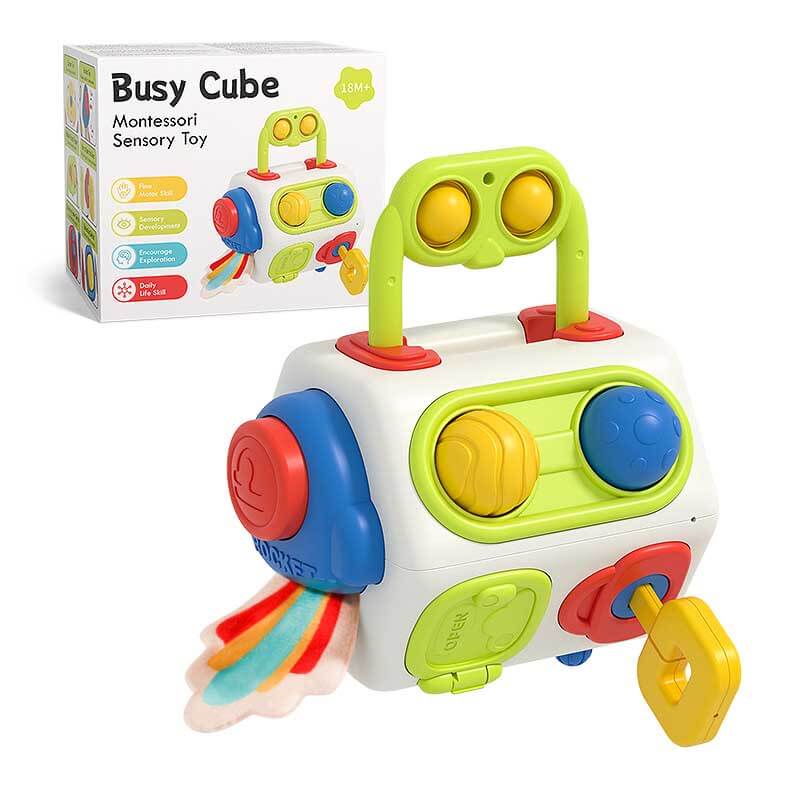 Fidtoy Montessori Busy Cube pour les tout-petits de 1 à 3 ans – Jouet sensoriel interactif pour le temps calme, les voyages et l'apprentissage précoce