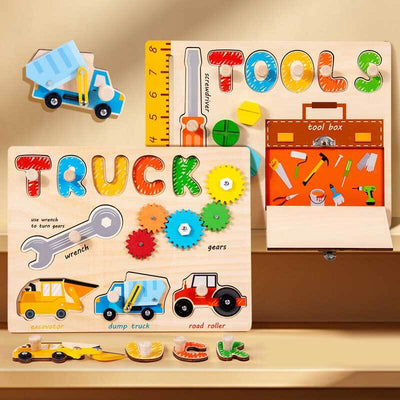 Rompecabezas de juguete de camión Fidtoy para niños | Rompecabezas educativo de madera