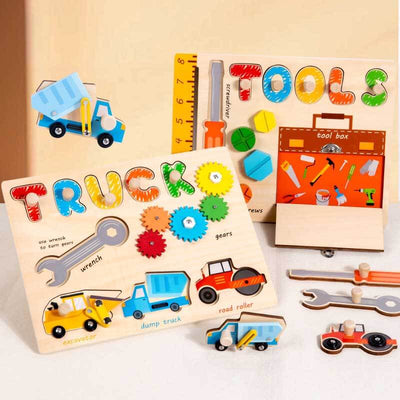 Rompecabezas de juguete de camión Fidtoy para niños | Rompecabezas educativo de madera