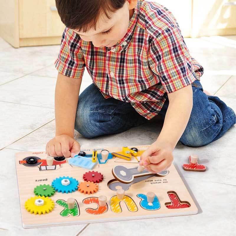 Fidtoy Puzzle Camion pour Enfants | Puzzle Éducatif en Bois