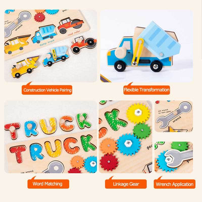 Rompecabezas de juguete de camión Fidtoy para niños | Rompecabezas educativo de madera
