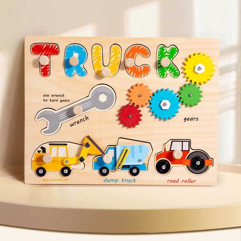 Rompecabezas de juguete de camión Fidtoy para niños | Rompecabezas educativo de madera