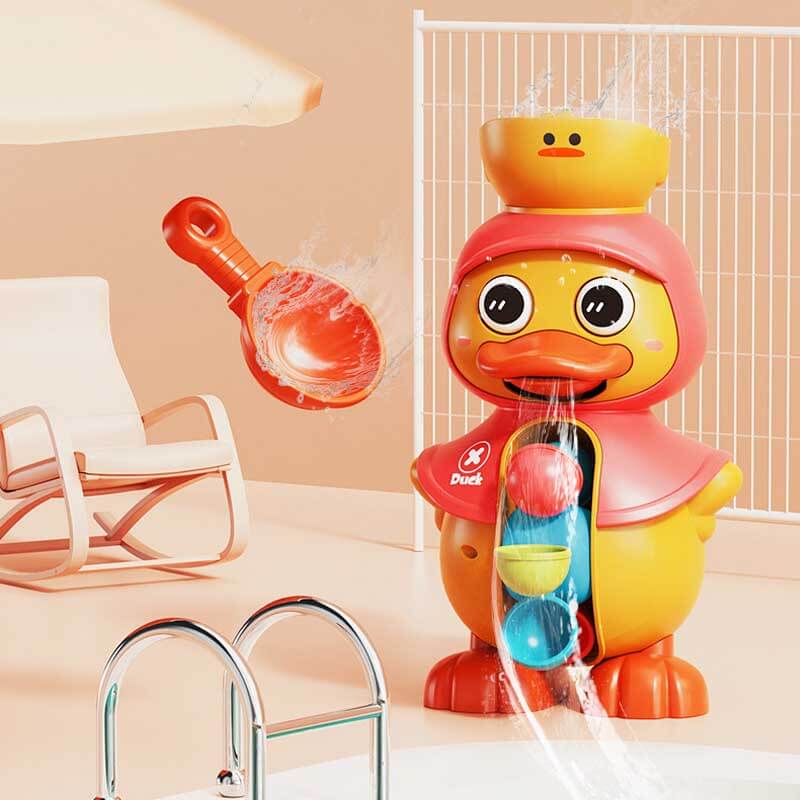 Juguete de baño Fidtoy de pato para niños pequeños – Juego interactivo de agua con noria giratoria