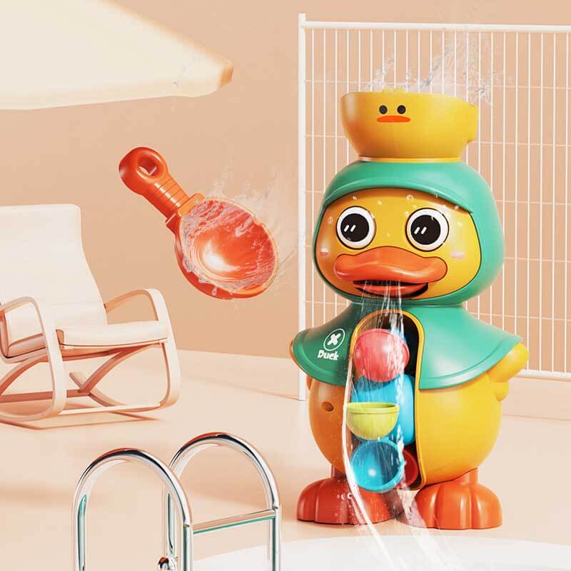 Juguete de baño Fidtoy de pato para niños pequeños – Juego interactivo de agua con noria giratoria