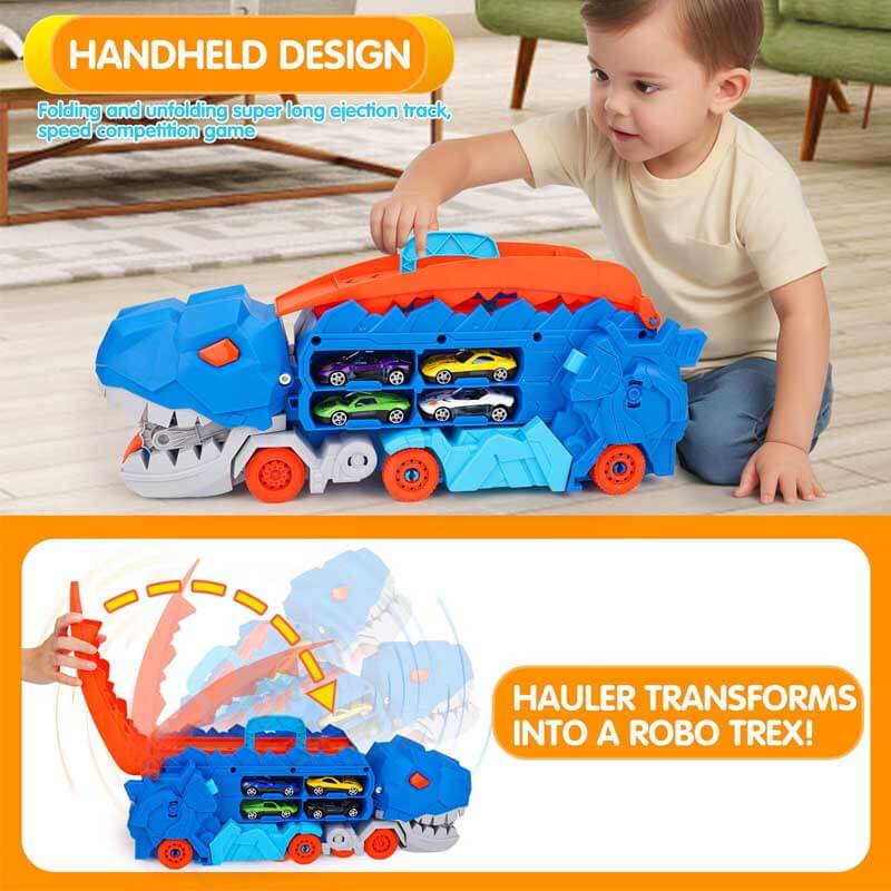 Fidtoy Dinosaur Transport Truck Toy 4 in 1 Race Track Playset