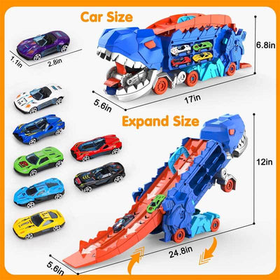 Fidtoy Dinosaur Transport Truck Toy 4 in 1 Race Track Playset