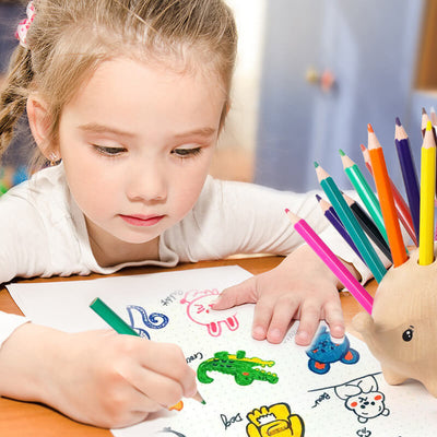 Fidtoy Support de Stylo Hérisson en Bois | Organisateur de Bureau 24 Trous pour Enfants et Bureau