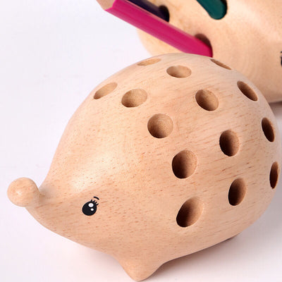 Fidtoy Support de Stylo Hérisson en Bois | Organisateur de Bureau 24 Trous pour Enfants et Bureau