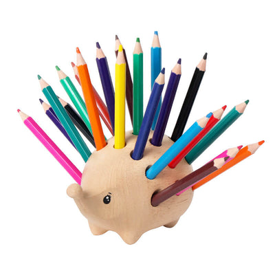 Fidtoy Support de Stylo Hérisson en Bois | Organisateur de Bureau 24 Trous pour Enfants et Bureau