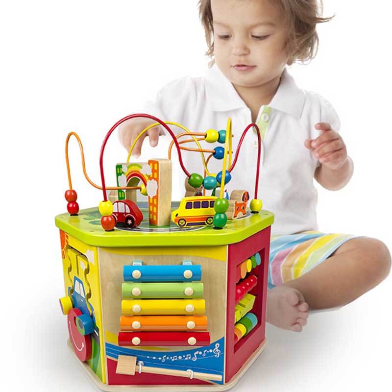 Fidtoy Cube d'activités en bois 7-en-1 – Jouet d'apprentissage Montessori pour les tout-petits