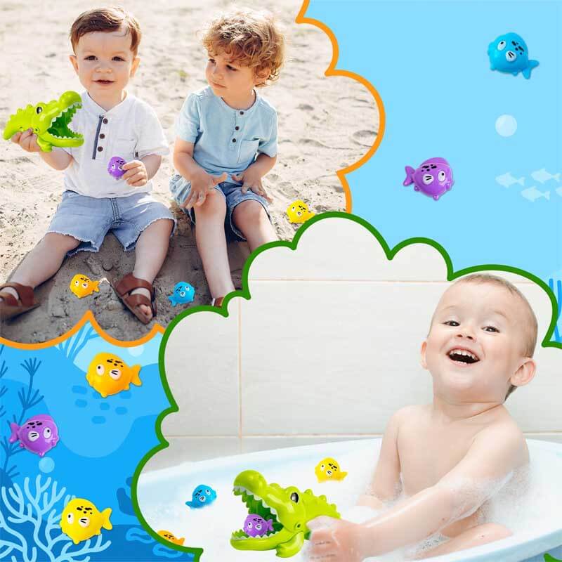 Fidtoy Crocodile & Fish Bath Toy Set for Toddlers Ages 1-5 – Safe Interactive Water Play