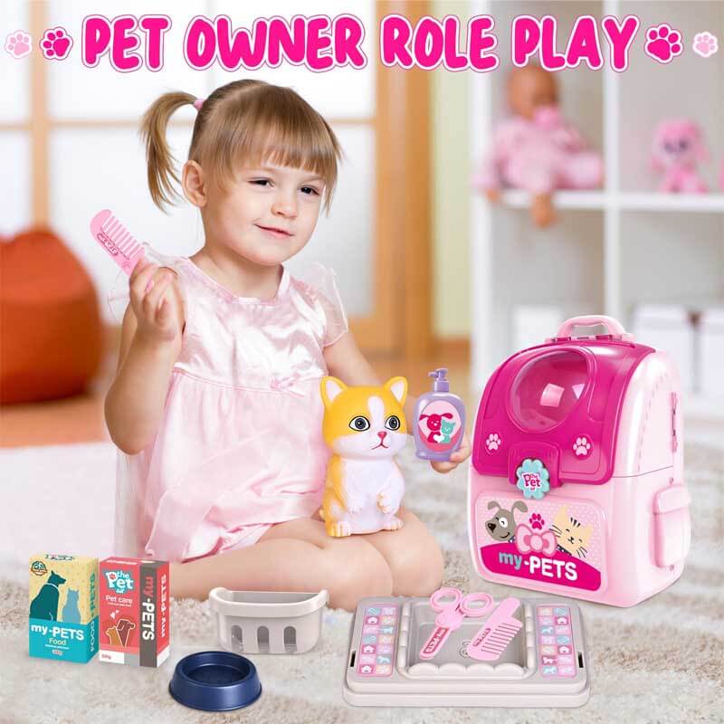 Fidtoy Trousse de Soin pour Animaux de Compagnie, Jouet de Simulation pour Enfants, Sac à Dos de Toilettage pour Chat, Jouet de Rôle pour Filles de 3, 4, 5, 6 Ans, Jeu à la Maison