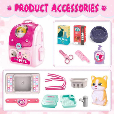 Fidtoy Trousse de Soin pour Animaux de Compagnie, Jouet de Simulation pour Enfants, Sac à Dos de Toilettage pour Chat, Jouet de Rôle pour Filles de 3, 4, 5, 6 Ans, Jeu à la Maison