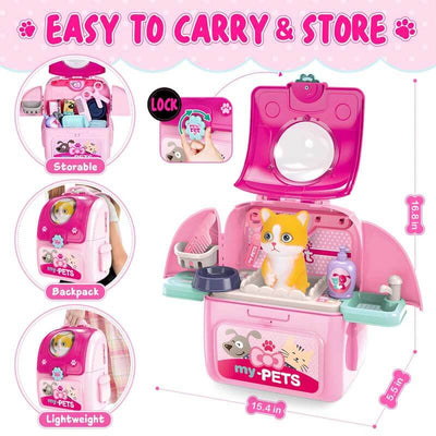 Fidtoy Trousse de Soin pour Animaux de Compagnie, Jouet de Simulation pour Enfants, Sac à Dos de Toilettage pour Chat, Jouet de Rôle pour Filles de 3, 4, 5, 6 Ans, Jeu à la Maison