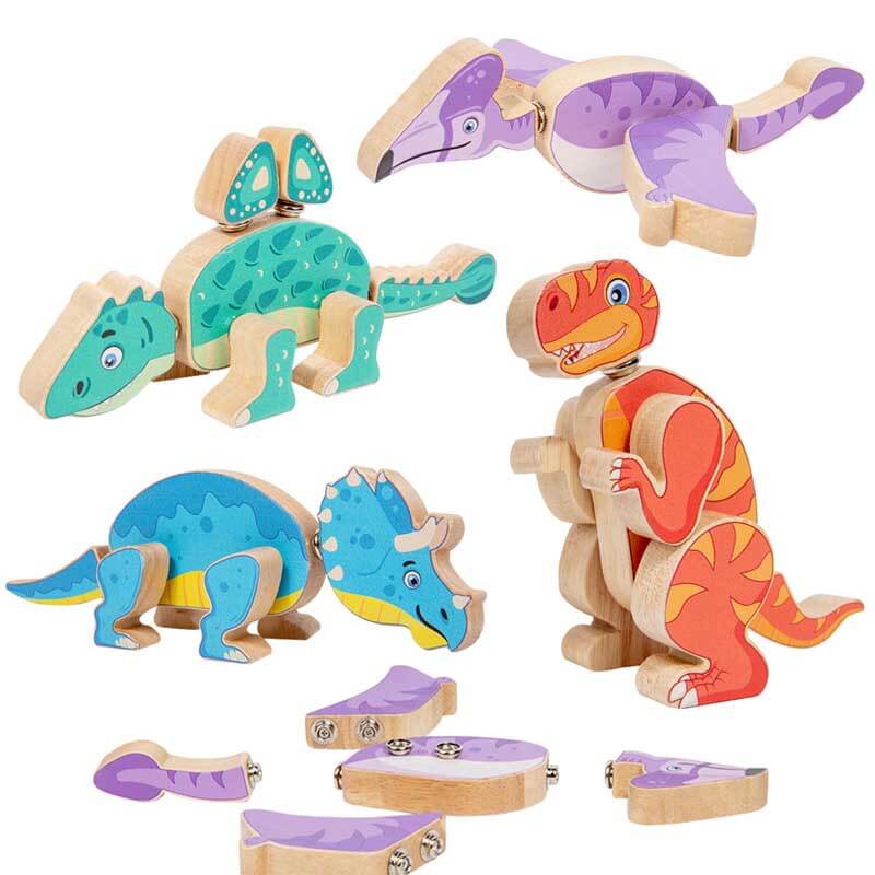 Fidtoy Wooden Dinosaur Building Blocks – STEM Educational Toy for Toddlers