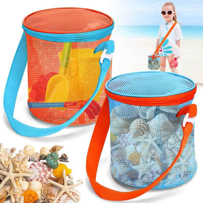 Juego de cubos de almacenamiento de malla Fidtoy para playa, conchas y juguetes para niños
