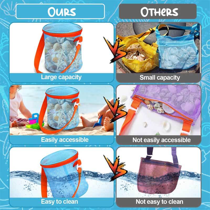 Juego de cubos de almacenamiento de malla Fidtoy para playa, conchas y juguetes para niños