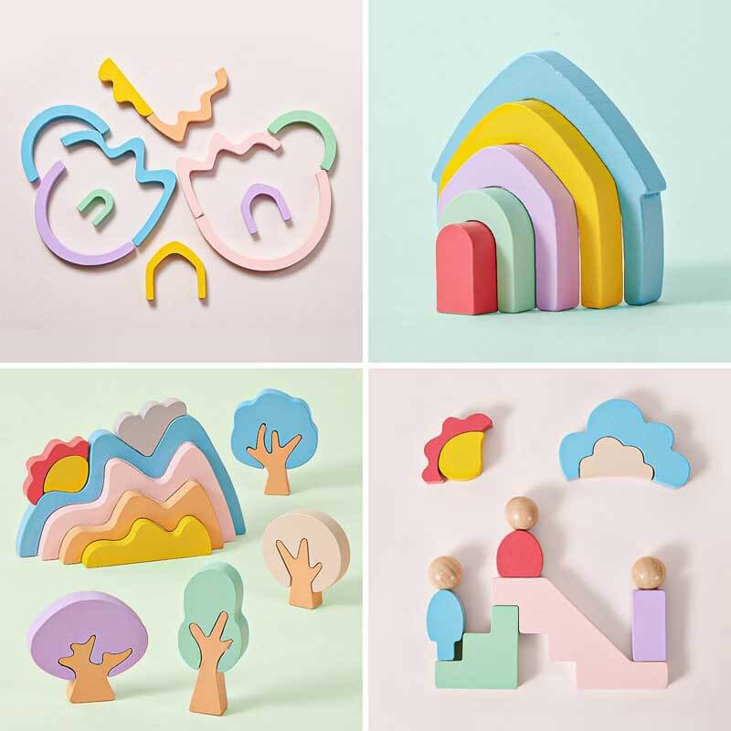Fidtoy Blocs de Construction Arc-en-ciel en Bois Jouet Montessori pour Enfants
