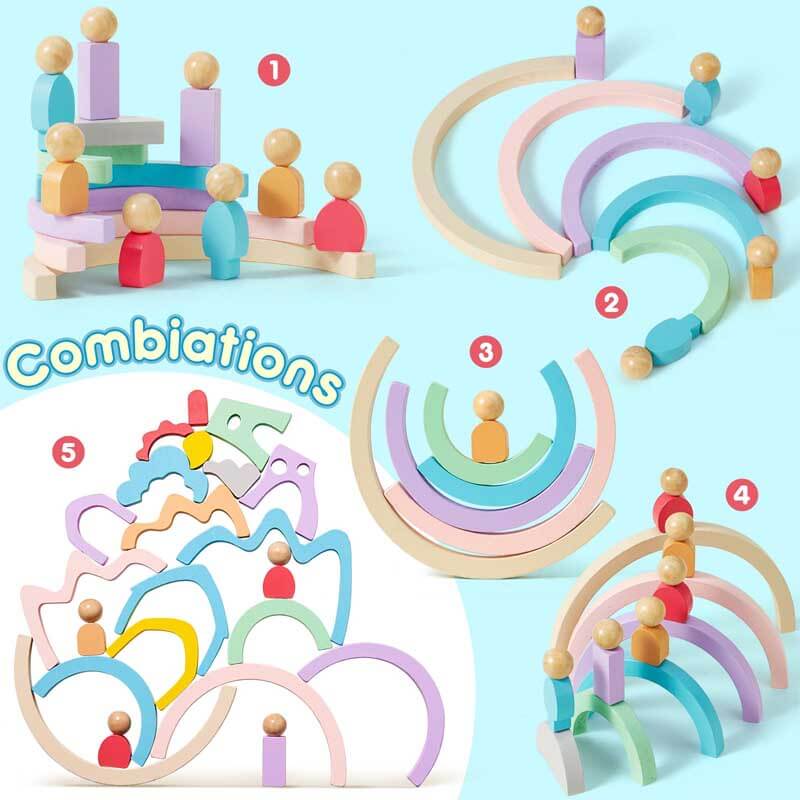 Fidtoy Blocs de Construction Arc-en-ciel en Bois Jouet Montessori pour Enfants