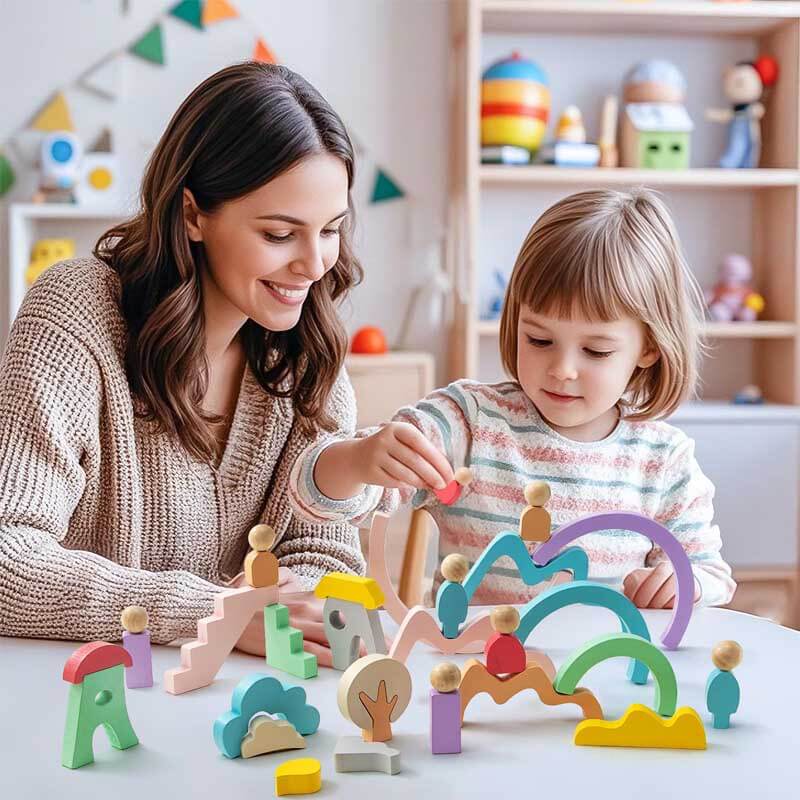 Fidtoy Blocs de Construction Arc-en-ciel en Bois Jouet Montessori pour Enfants