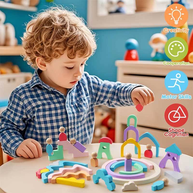 Fidtoy Blocs de Construction Arc-en-ciel en Bois Jouet Montessori pour Enfants