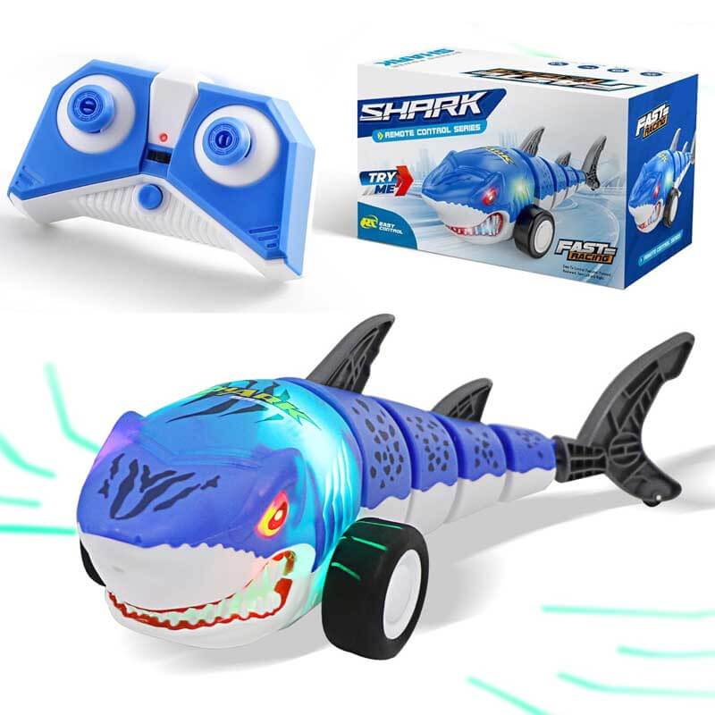 Fidtoy Voiture Requin Télécommandée avec Lumières LED 2.4GHz Véhicule RC Requin 360 Spin Drift Voiture Télécommandée pour Enfants Jeu Intérieur Extérieur