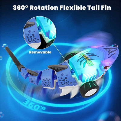 Fidtoy Voiture Requin Télécommandée avec Lumières LED 2.4GHz Véhicule RC Requin 360 Spin Drift Voiture Télécommandée pour Enfants Jeu Intérieur Extérieur