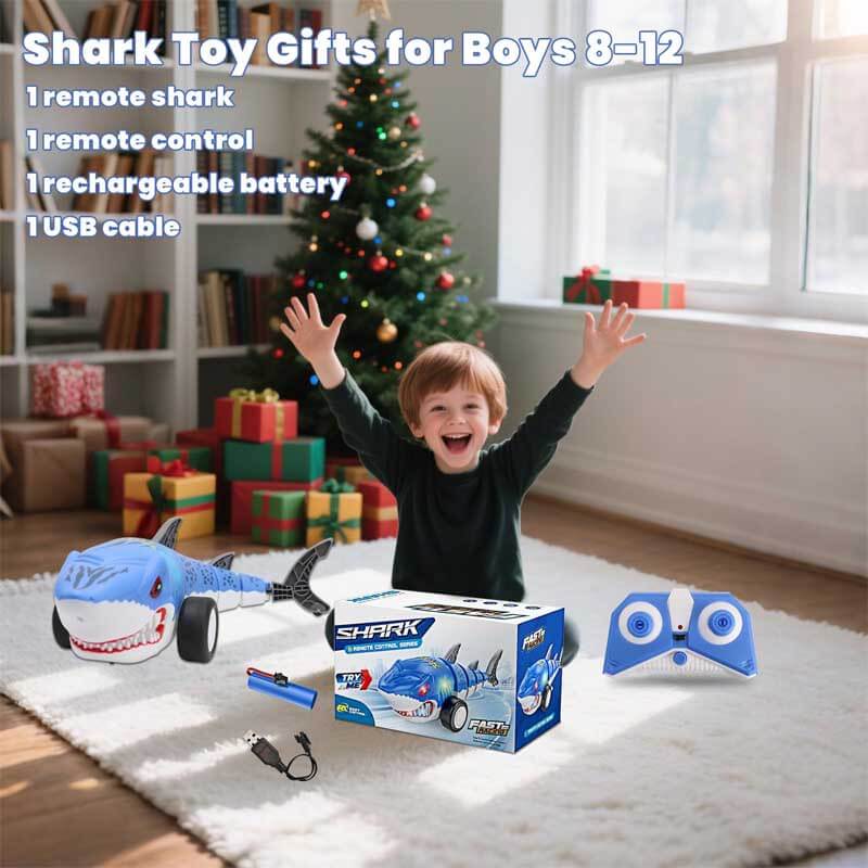 Fidtoy Voiture Requin Télécommandée avec Lumières LED 2.4GHz Véhicule RC Requin 360 Spin Drift Voiture Télécommandée pour Enfants Jeu Intérieur Extérieur