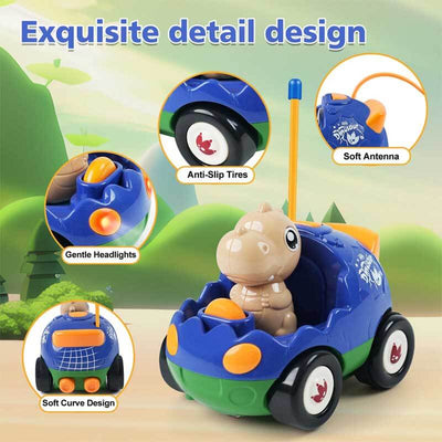 Fidtoy RC Coche de Dinosaurio Juguete Paquete de 2 Autos de Control Remoto para Niños Pequeños con Controladores Luces Sonido Juguete de Carreras para Jugar en Interiores