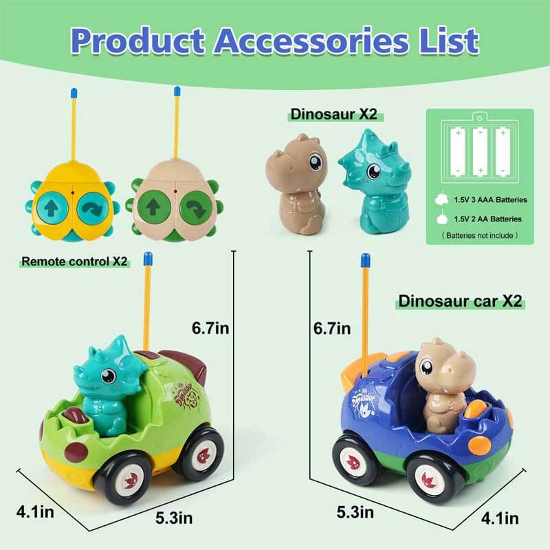 Fidtoy RC Coche de Dinosaurio Juguete Paquete de 2 Autos de Control Remoto para Niños Pequeños con Controladores Luces Sonido Juguete de Carreras para Jugar en Interiores