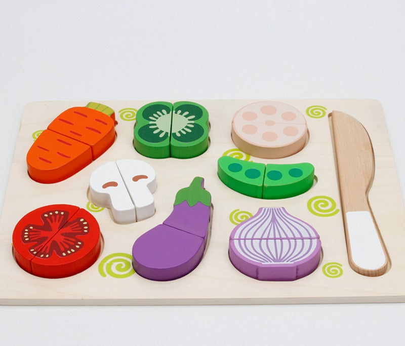 Rompecabezas de madera para cortar frutas y verduras, tabla de cortar magnética para verduras