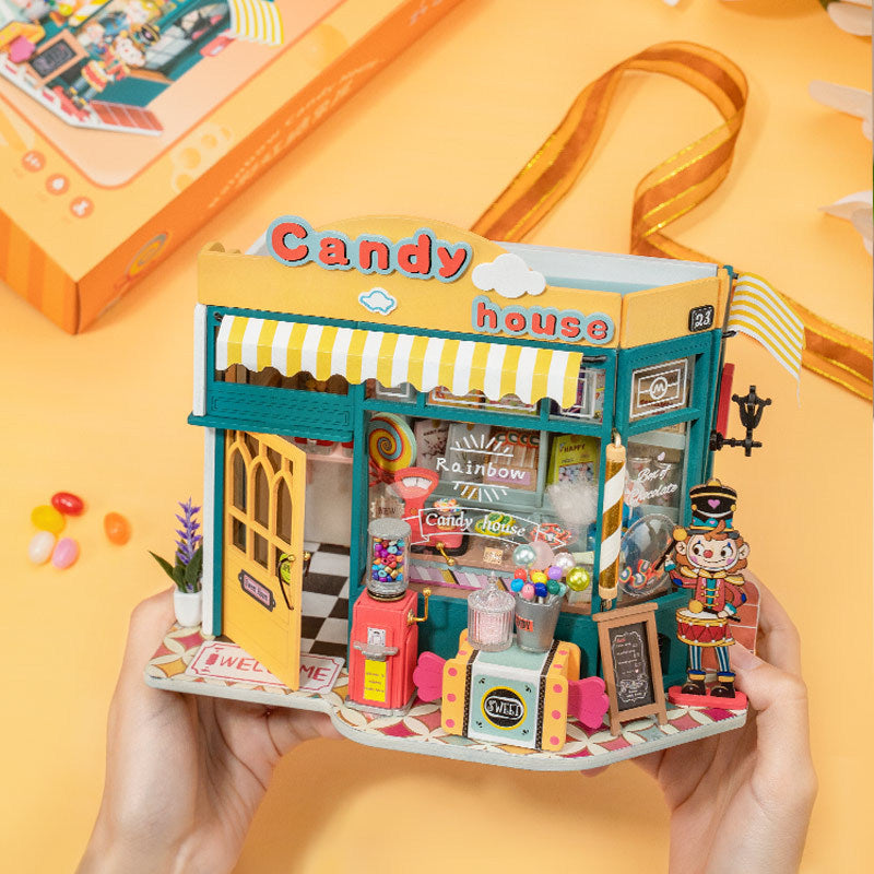 Maqueta de casa en miniatura ensamblada a mano