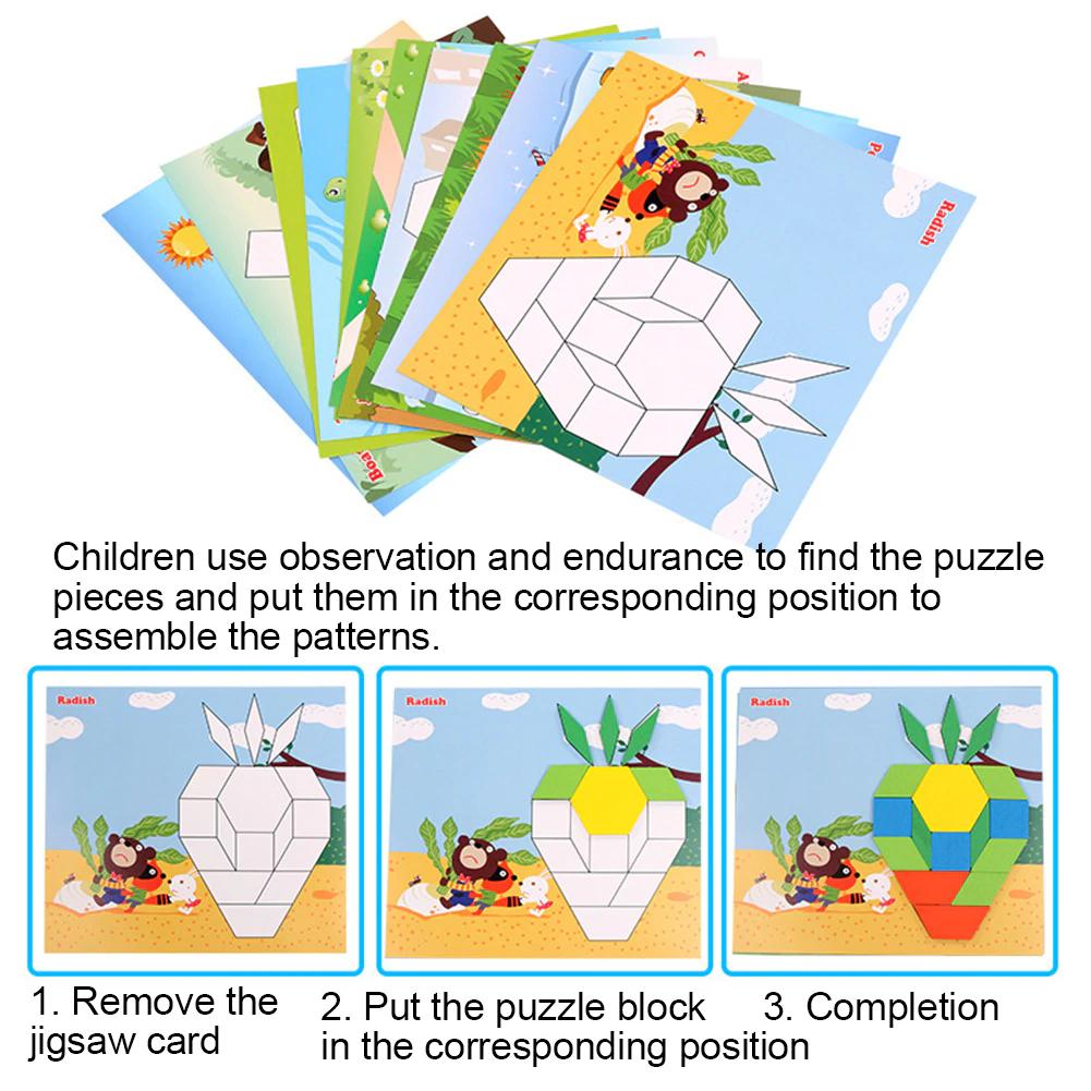 Fidtoy Wooden Pattern Puzzle Blocks 250 Pieces Creative Shape Tangram Building Set for Kids Ages 2 to 6