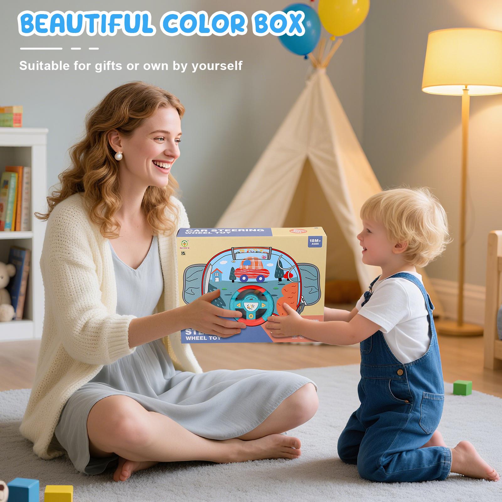 Volant Jouet pour Enfants avec Lumières et Musique, Jeu de Simulation de Conduite Interactif pour Tout-Petits, Divertissement de Voyage avec Klaxon et Levier de Vitesse, Cadeau Amusant pour Garçons et Filles
