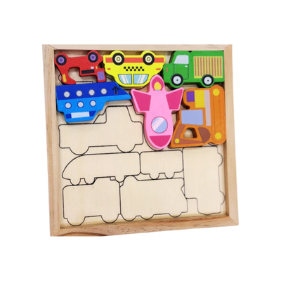 Fidtoy Tangram Cars and Vehicles Wooden Montessori Puzzle Toy for Kids