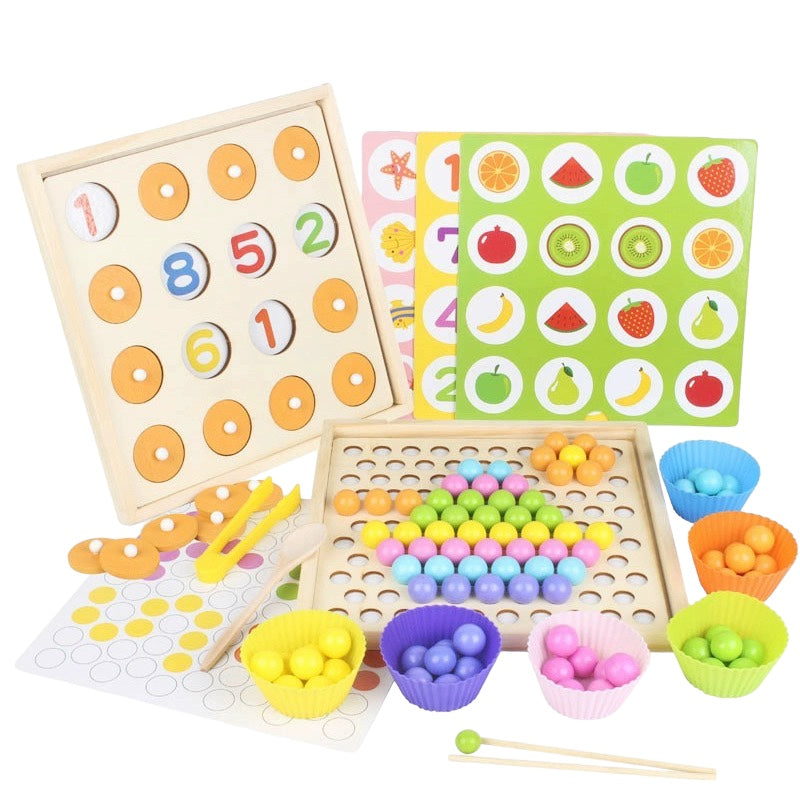 Juego de clasificación de cuentas y juego de memoria 2 en 1 inspirado en Montessori
