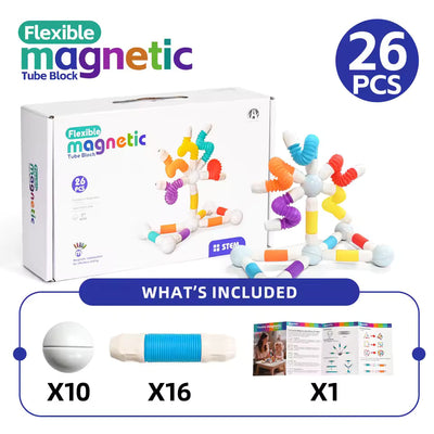 Fidtoy Pop Tube Magnetic Sticks Puzzle with Character 26 Piece Magnetic Building Blocks STEM Toy for Kids Ages 3+