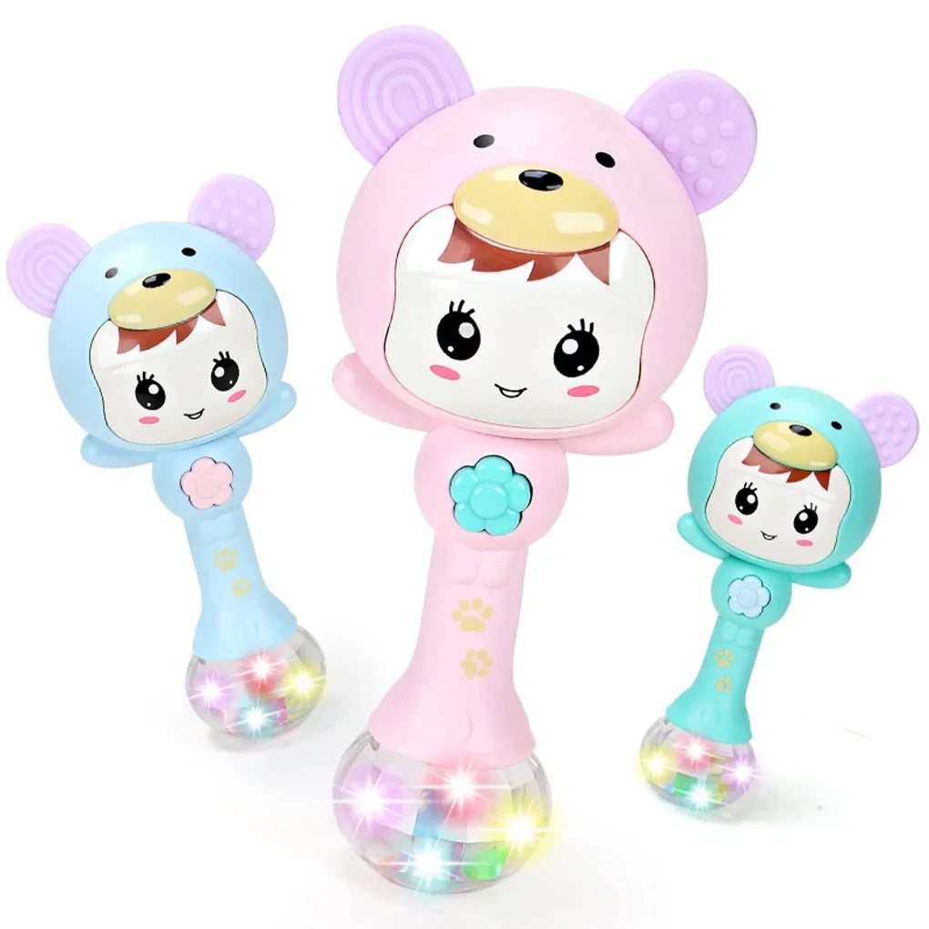 Fidtoy hochet de dentition musical lumineux pour bébé – Hochet sensoriel rose avec lumières, sons, anneau de dentition et jeu d'éveil
