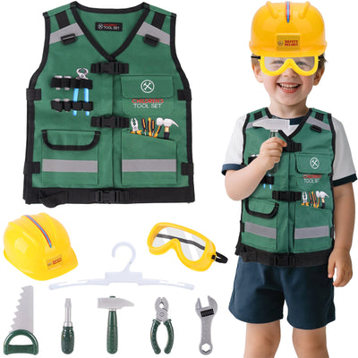 Ensemble de déguisement de construction pour jeu de rôle – Gilet de constructeur réaliste, casque de sécurité, outils et accessoires de jouet – Kit de jeu de simulation STEM pour garçons et filles de 3 ans et plus – Cadeau déguisement