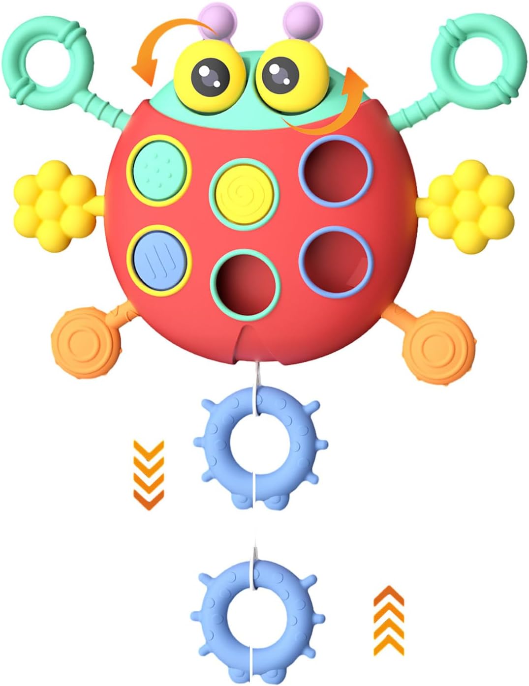 Fidtoy Cute Colorful Ladybug String Pull Sensory Rattle for Babies 6+ Months Montessori Pull String Teething Toy